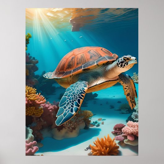 Serene 3D Zee schildpad in de oceaan - Tranquil Ma Poster (Voorkant)