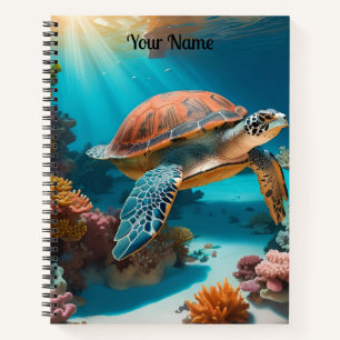 Serene 3D Zee schildpad in oceaan Tranquil Marine Notitieboek