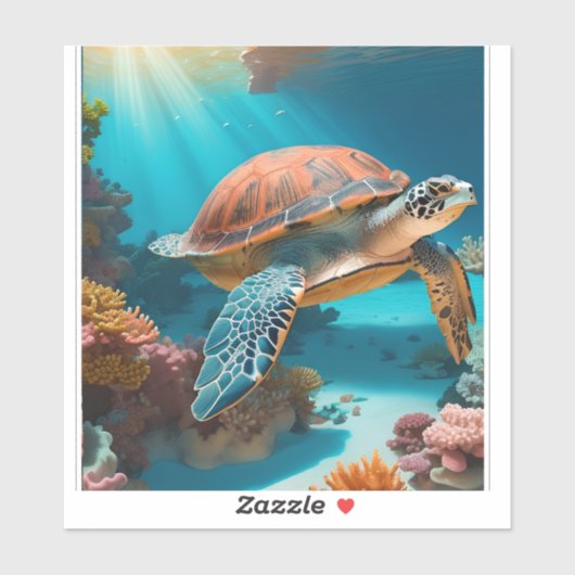 Serene 3D Zee schildpad in oceaan Tranquil Marine Sticker (Vel)