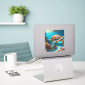 Serene 3D Zee schildpad in oceaan Tranquil Marine Sticker (Laptop op bureau)
