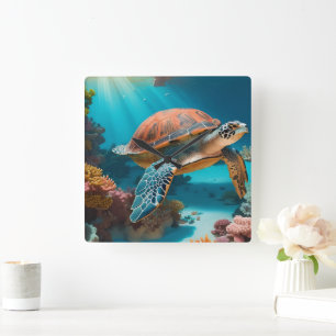 Serene 3D Zee schildpad in oceaan Tranquil Marine  Vierkante Klok