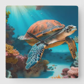 Serene 3D Zee schildpad in oceaan Tranquil Marine  Vierkante Klok (Voorkant)