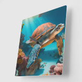 Serene 3D Zee schildpad in oceaan Tranquil Marine  Vierkante Klok (Hoek)