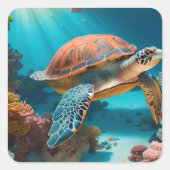 Serene 3D Zee schildpad in oceaan Tranquil Marine Vierkante Sticker (Voorkant)
