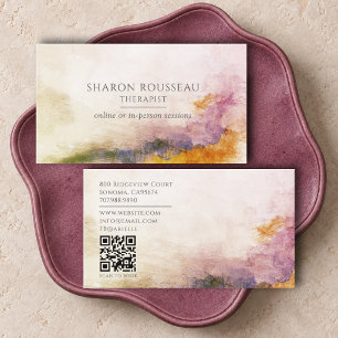 Serene Abstract Watercolor Therapeute QR Code Visitekaartje
