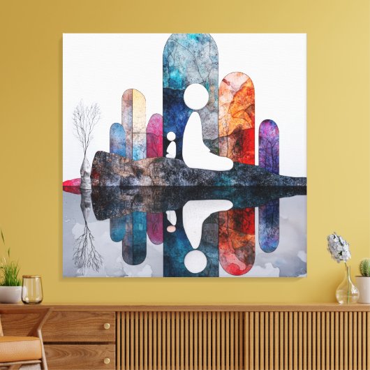 Serene Abstracte mediterende figuren - kleurrijke  Canvas Afdruk (Insitu (Woonkamer))