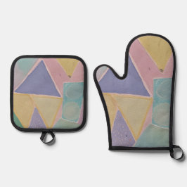 Serene Abstracts: Een Pasteldroom Ovenwant & Pannenlap Set