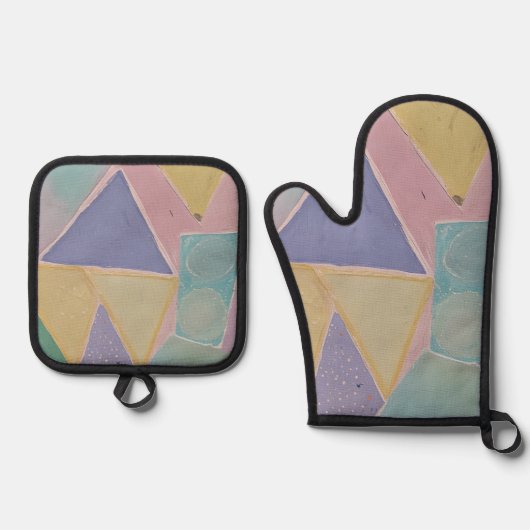 Serene Abstracts: Een Pasteldroom Ovenwant & Pannenlap Set (Voorkant)