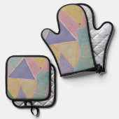 Serene Abstracts: Een Pasteldroom Ovenwant & Pannenlap Set (Voorkant / Achterkant)