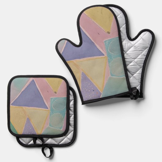 Serene Abstracts: Een Pasteldroom Ovenwant & Pannenlap Set (Voorkant / Achterkant)