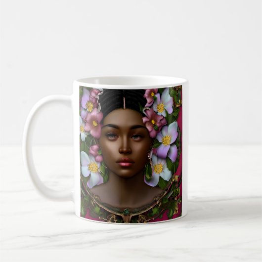 Serene Afro-Amerikaanse vrouw met bloemen Koffiemok (Links)