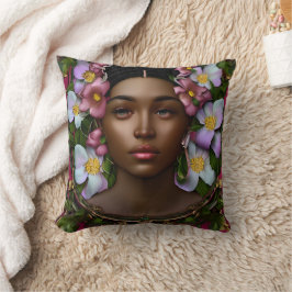 Serene Afro-Amerikaanse vrouw met bloemen Kussen