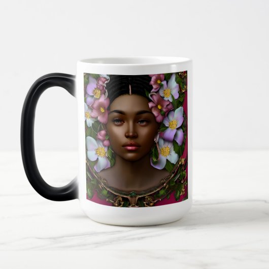 Serene Afro-Amerikaanse vrouw met bloemen Magische Mok (Links)