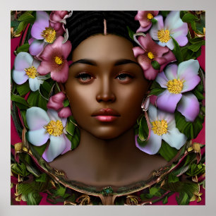 Serene Afro-Amerikaanse vrouw met bloemen Poster