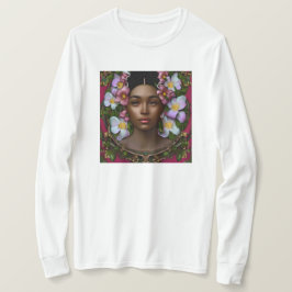 Serene Afro-Amerikaanse vrouw met bloemen T-shirt