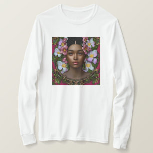 Serene Afro-Amerikaanse vrouw met bloemen T-shirt