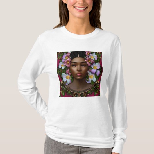 Serene Afro-Amerikaanse vrouw met bloemen T-shirt (Voorkant)