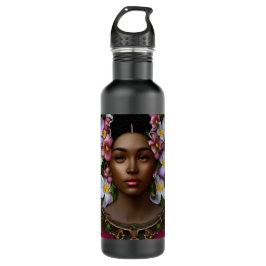 Serene Afro-Amerikaanse vrouw met bloemen Waterfles