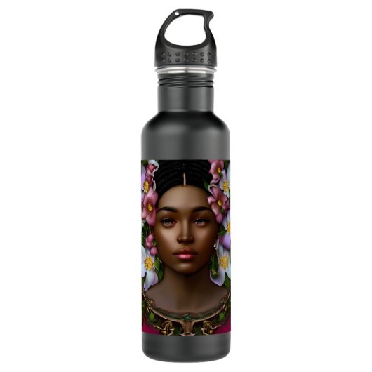 Serene Afro-Amerikaanse vrouw met bloemen Waterfles (Voorkant)