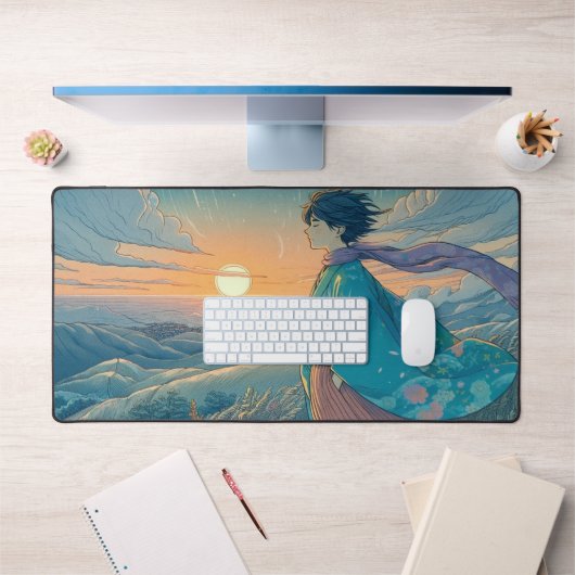 Serene Anime Boy Desk Mat | Hilltop Oceon-Uitzicht (Kantoor 1)