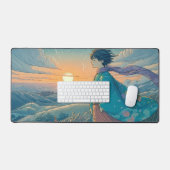 Serene Anime Boy Desk Mat | Hilltop Oceon-Uitzicht (Keyboard & Muis)