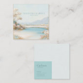 Serene Aqua Lakeside Gold Frame Romantic Floral Vierkante Visitekaartje (Voorkant / Achterkant)