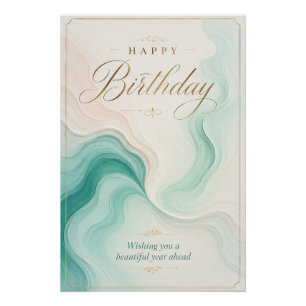 Serene Aqua Marmeren Verjaardagswensen Perfect Poster