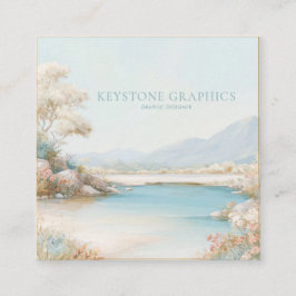 Serene Aqua Merenzijde Gouden Frame Romantisch Blo Vierkante Visitekaartje