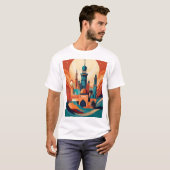 Serene Arabische moskee: culturele kunstdruk T-shirt (Voorkant volledig)