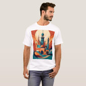 Serene Arabische moskee: culturele kunstdruk T-shirt (Voorkant volledig)
