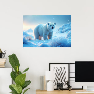 Serene Arctic Sunset met Polar Beer – Natuur Poster