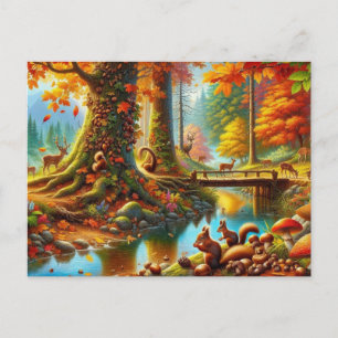 Serene Autumn Forest Scene Schilderij Briefkaart