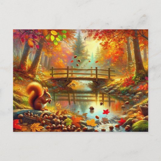 Serene Autumn Forest Scene Schilderij Briefkaart (Voorkant)