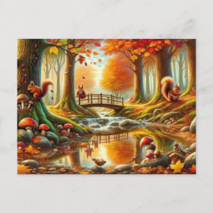 Serene Autumn Forest Scene Schilderij Briefkaart