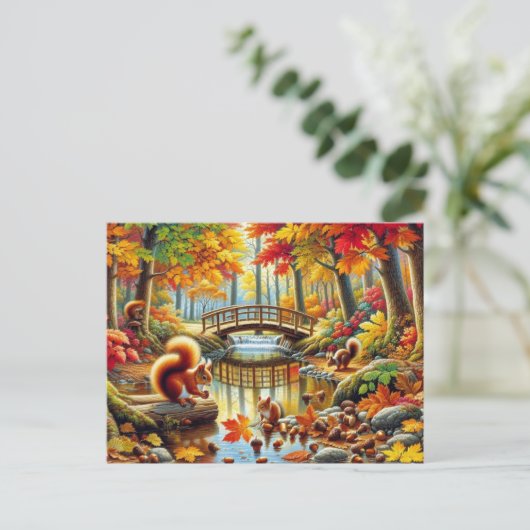 Serene Autumn Forest Scene Schilderij Briefkaart (Staand voorkant)
