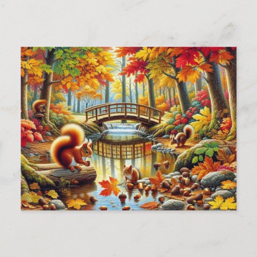 Serene Autumn Forest Scene Schilderij Briefkaart (Voorkant)