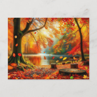 Serene Autumn Forest Scene Schilderij Briefkaart