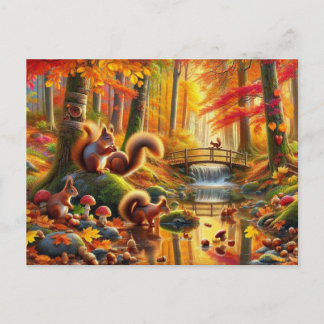 Serene Autumn Forest Scene Schilderij Briefkaart