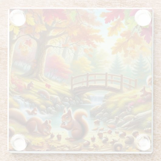 Serene Autumn Forest Scene Schilderij Glazen Onderzetter (Achterkant)