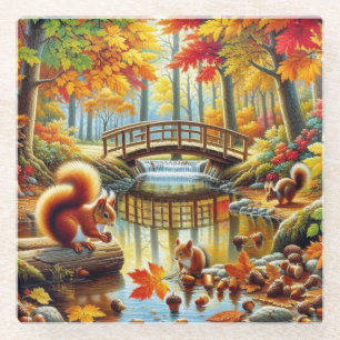 Serene Autumn Forest Scene Schilderij Glazen Onderzetter