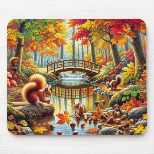 Serene Autumn Forest Scene Schilderij Muismat (Voorkant)