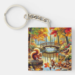 Serene Autumn Forest Scene Schilderij Sleutelhanger
