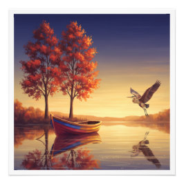 Serene Autumn Lake Wall Art – Natuur geïnspireerd Foto Afdruk