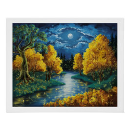 Serene Autumn Night Landschap olieverfschilderij Perfect Poster