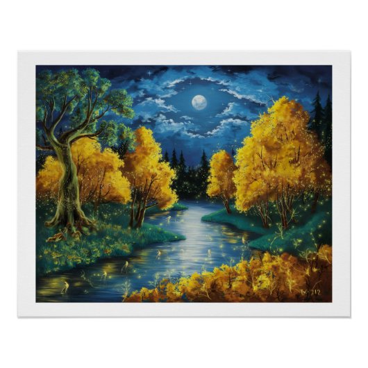 Serene Autumn Night Landschap olieverfschilderij Perfect Poster (Voorkant)
