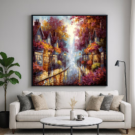 Serene Autumn Street - Painterly Town Art Poster