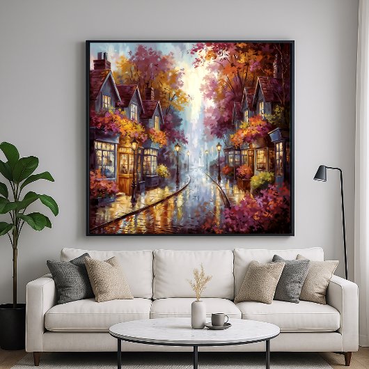 Serene Autumn Street - Painterly Town Art Poster