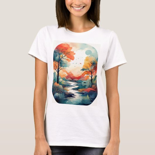 Serene Autumn Sunset: op Natuur geïnspireerde prin T-shirt (Voorkant)