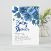 Serene Azure Bloom Baby Shower Invitation Kaart (Staand voorkant)