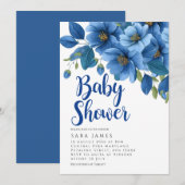 Serene Azure Bloom Baby Shower Uitnodiging (Voorkant / Achterkant)